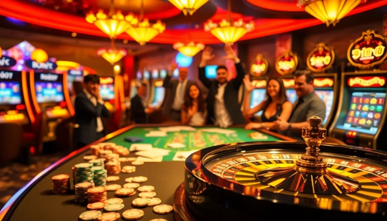 Experience the thrill of online gambling at 789f com with players cheering at roulette and slot machines.