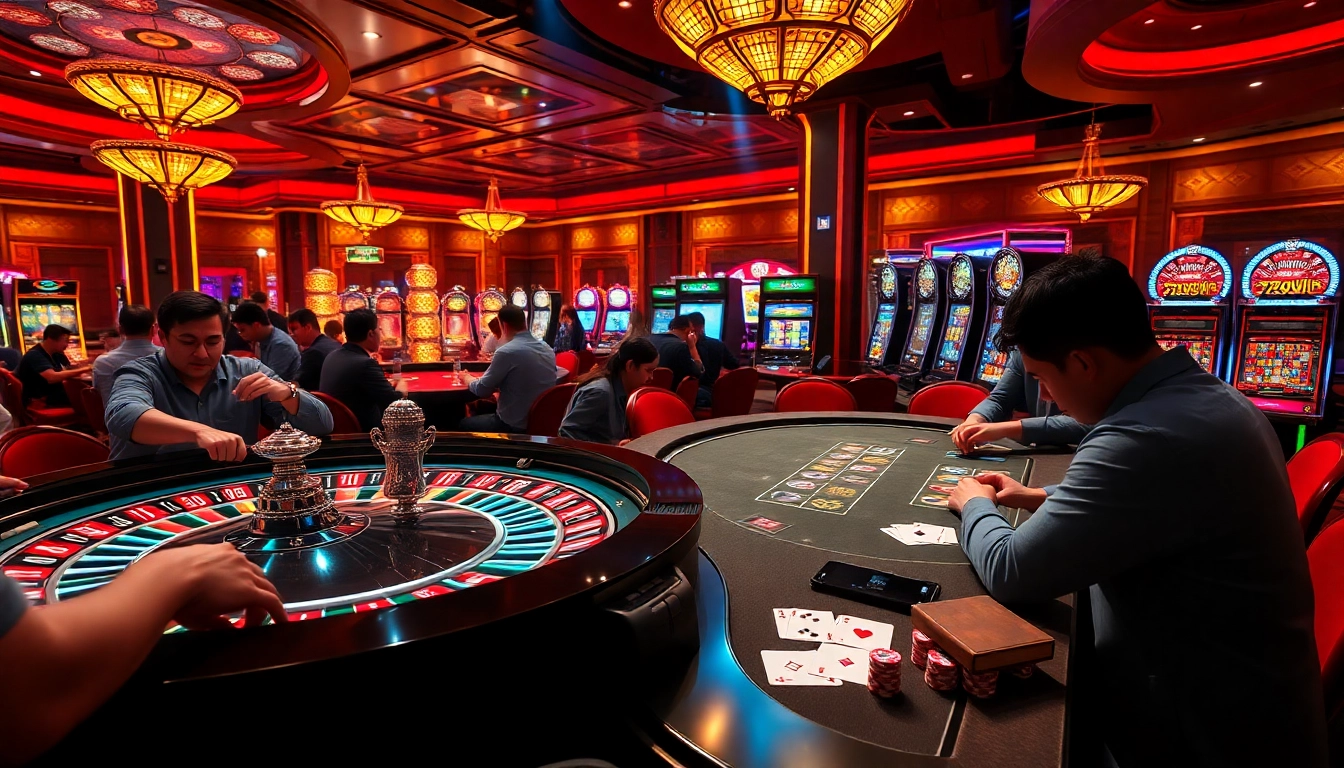 Experience the vibrant thrill of gambling with players engaging in intense games, including đăng nhập 789win displayed on digital devices.