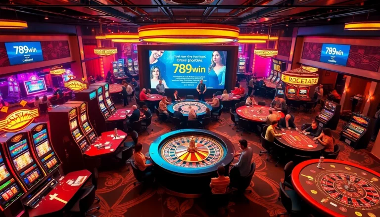 Experience the thrill of đăng nhập 789win at modern casino tables with players enjoying poker and roulette.